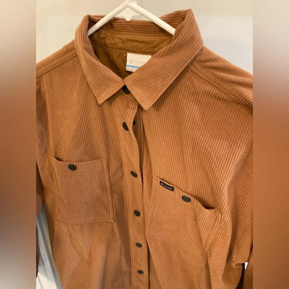 Columbia Women's Blue Point Creek Corduroy Shirt Jacket size large Camel Brown - Picture 7 of 9